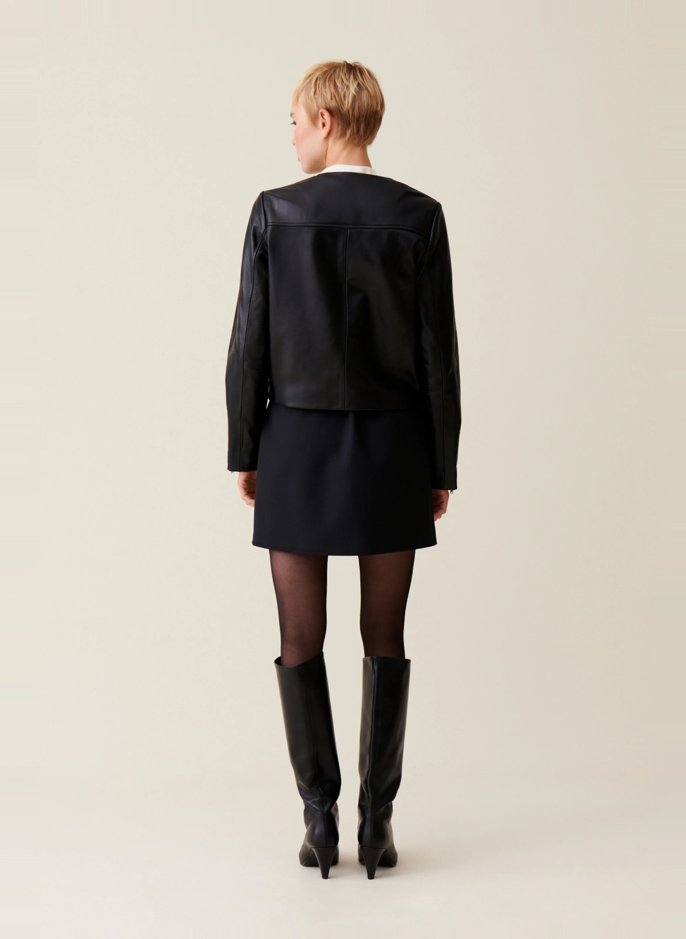 Veste en cuir courte| Noir