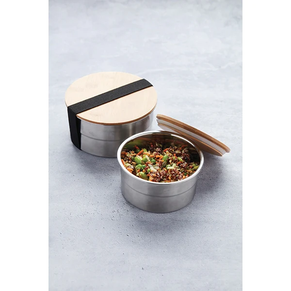 Lunch box ronde en inox 600 ml et couvercle en bambou Point Virgule