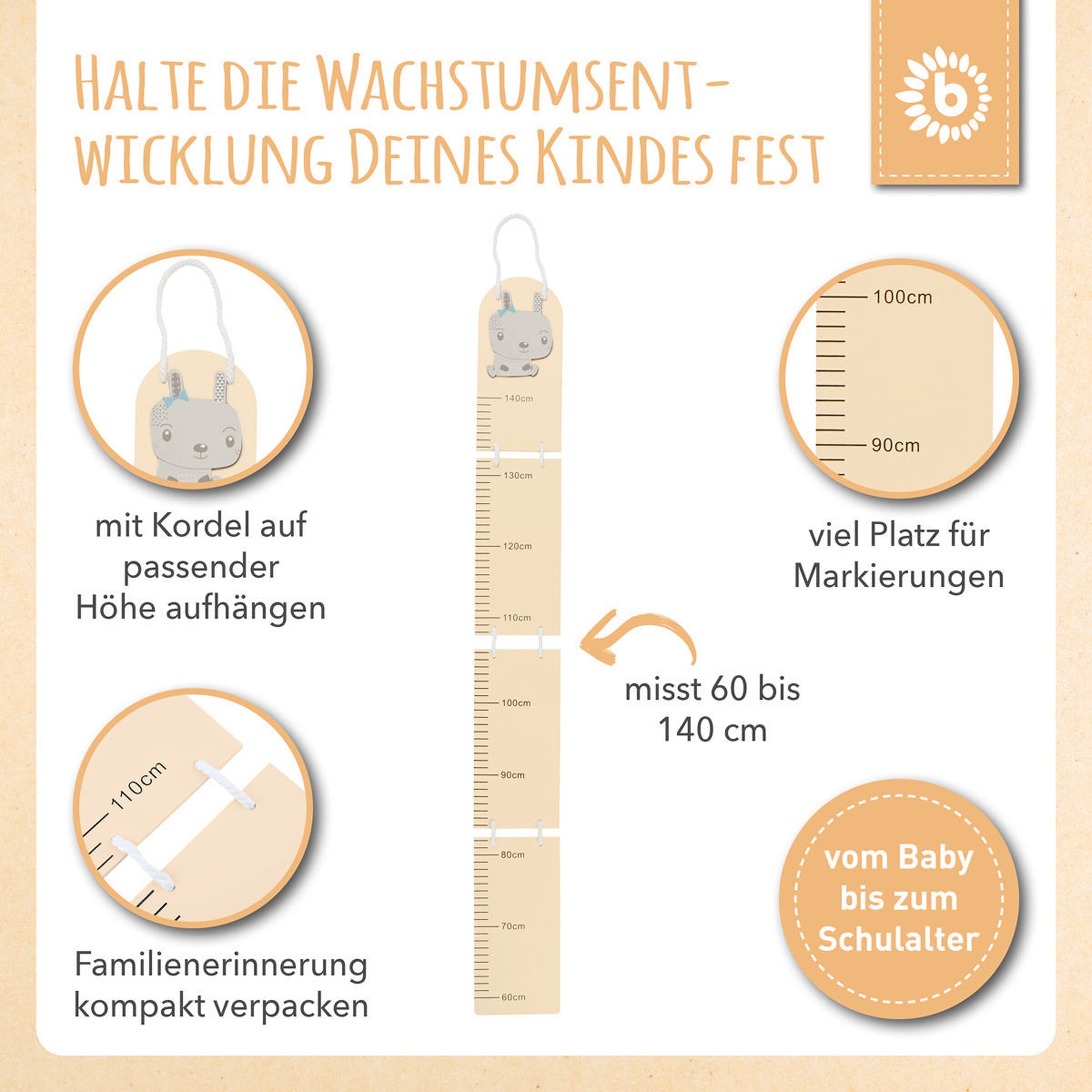 Bieco Holz Kindermesslatte Hase Beige