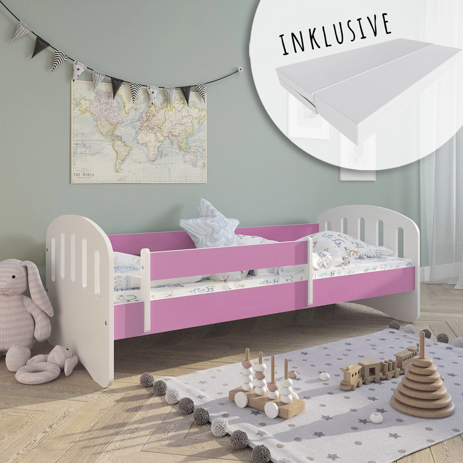 Kids Collective Kinderbett 80x160 | 80x180 mit Matratze, Rausfallschutz & Lattenrost pink
