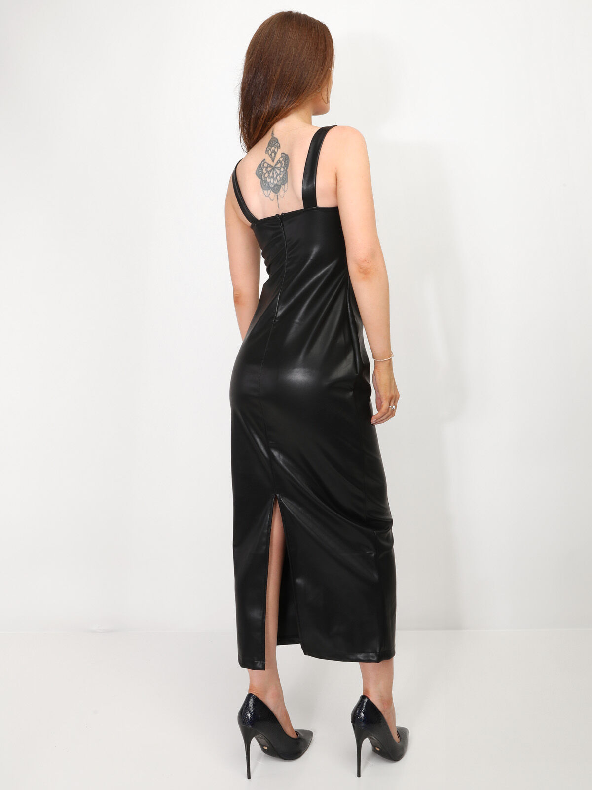Robe longue et moulante en simili- Noir