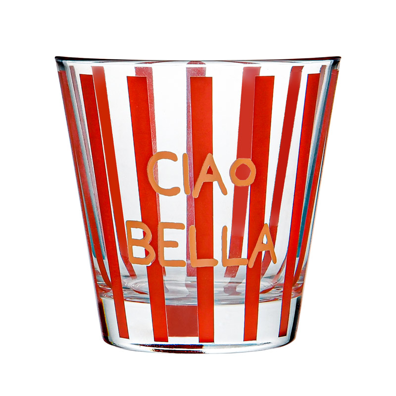 Verre bas 'Ciao Bella' rouge et orange 25cl