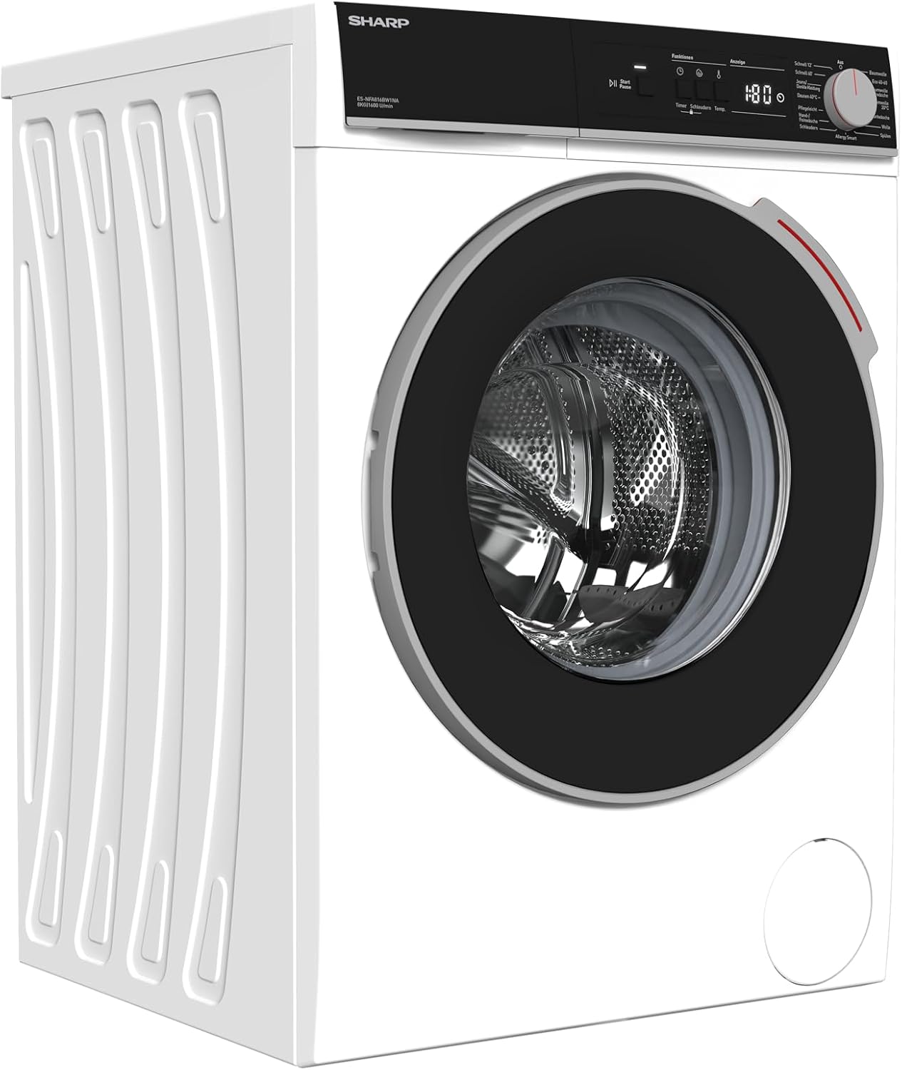 SHARP ES-NFA816BW1NA-DE Waschmaschine Frontlader mit 1600 Umdrehungen pro Minute, 8kg, 1600U/min, 15 Programme inkl. 12 Min. Kurzprogr., Allergiker-Programm, AquaStop, Weiß