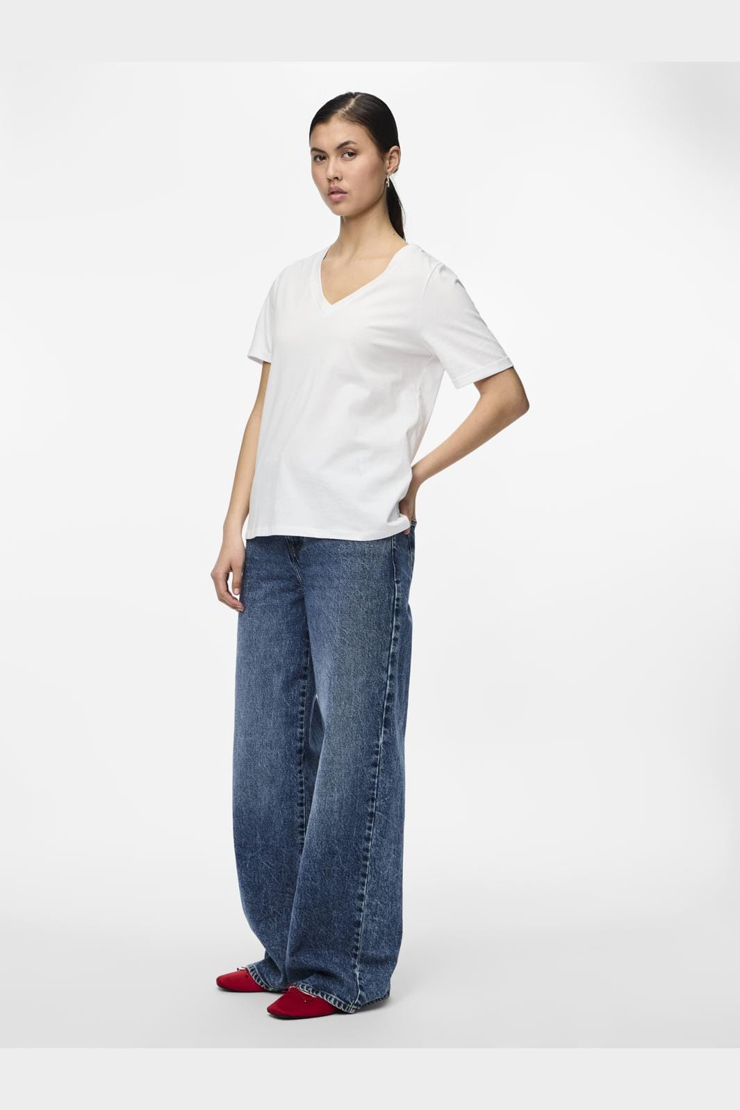 Pieces Pcria Ss V-Neck Solid Tee 3783301 bright white