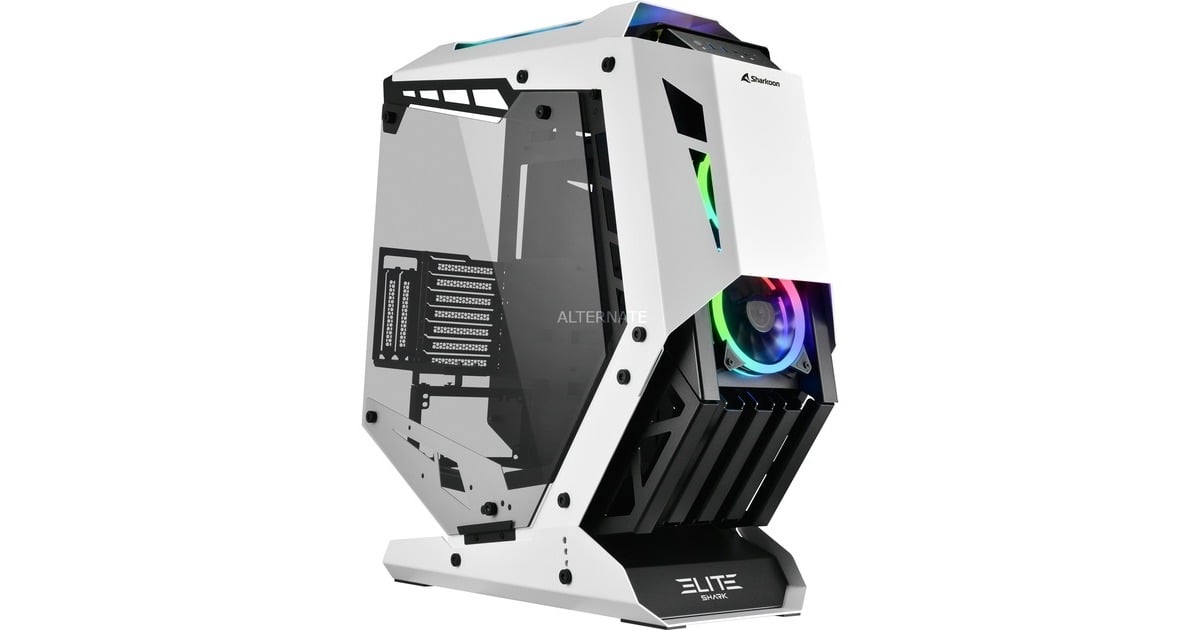 SharkoonELITE SHARK CA700 midi tower behuizing  (Zwart/wit | 2x USB-A | 1x USB-C | Tempered Glass)