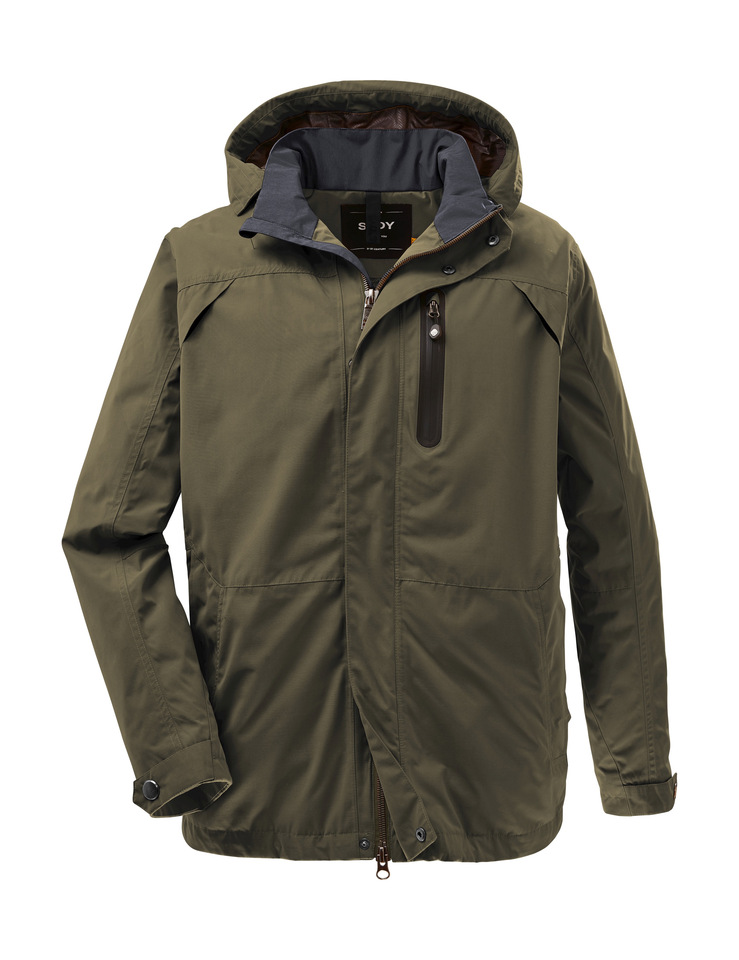 STOY Outdoorjacke »STS 12 MN JCKT« Stylische, wasserdichte Jacke mit abnehmbarer Kapuze und Kunstfell