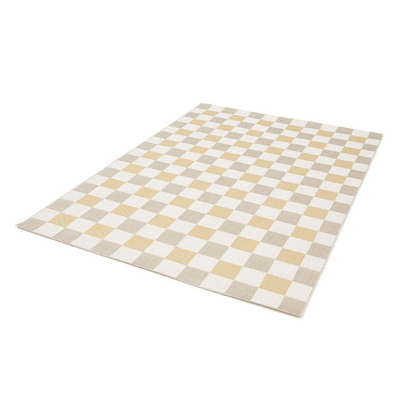 Tapis motif damier en matière recyclée - andy - beige et ocre - 120 x 170 cm