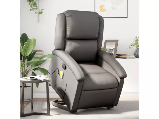 Fauteuil inclinable de massage gris cuir véritable