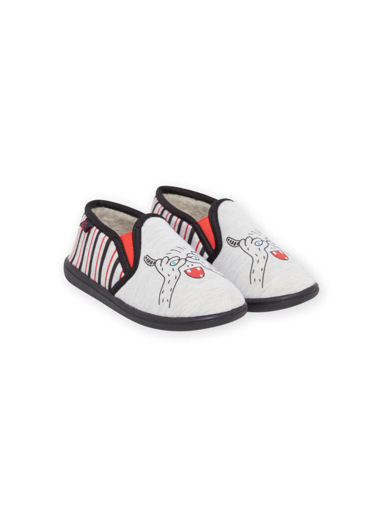 Pantoufles gris chiné, noires et rouges enfant garçon
