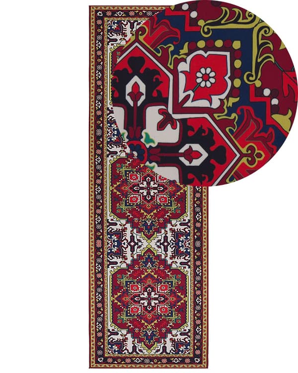 Teppe Rød Polyester 80 x 240 cm Løper Orientalsk Vintage Gang Stue Soverom