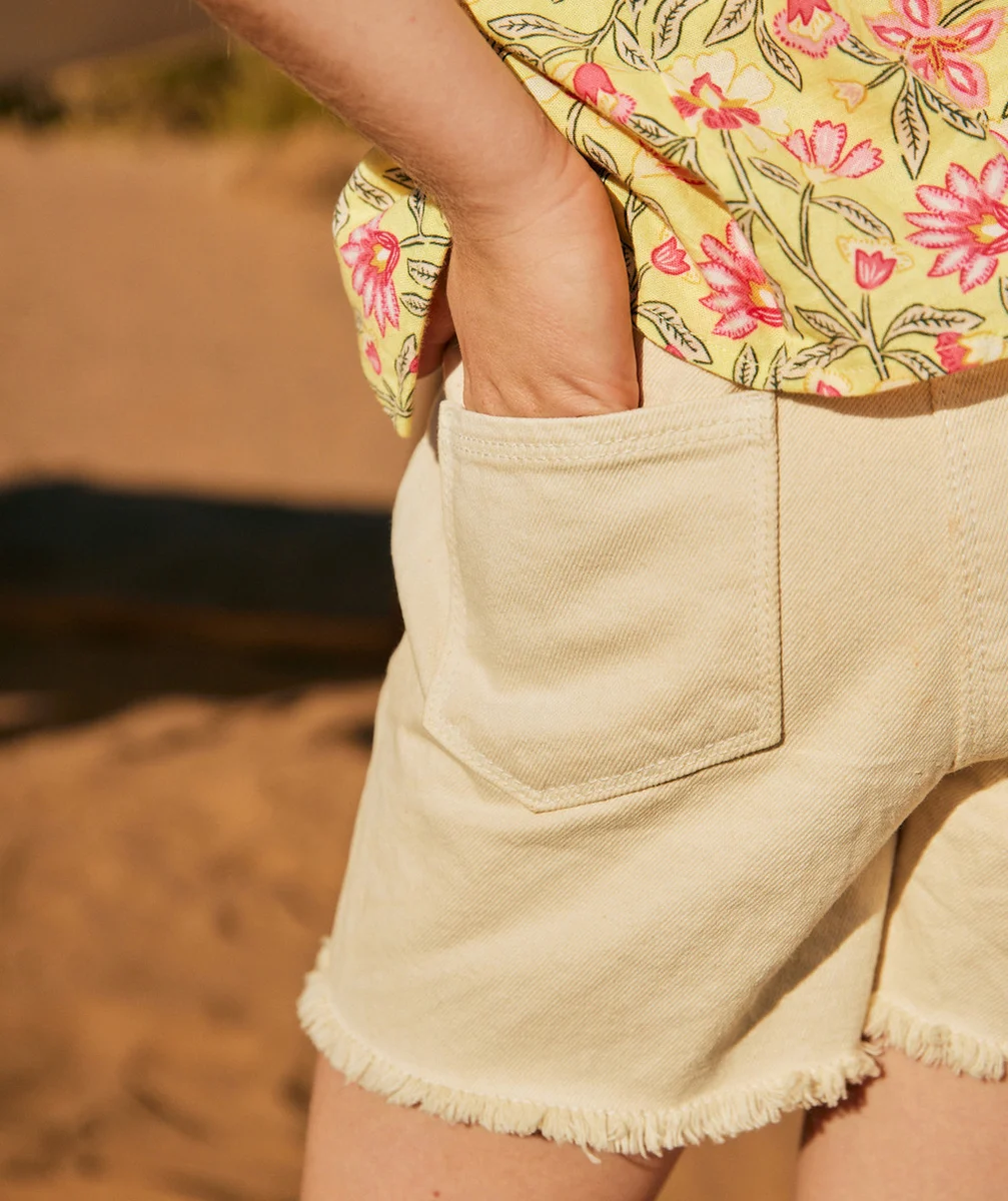 SHORT TAILLE HAUTE FILLE EN DENIM LESS WATER ÉCRU