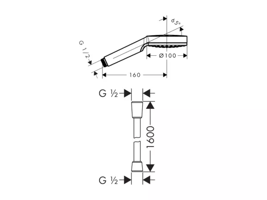 Pommeau de douche HANSGROHE Crometta EcoSmart blanc/chromé + flexible de douche 1,60 m HANSGROHE Isiflex chromé