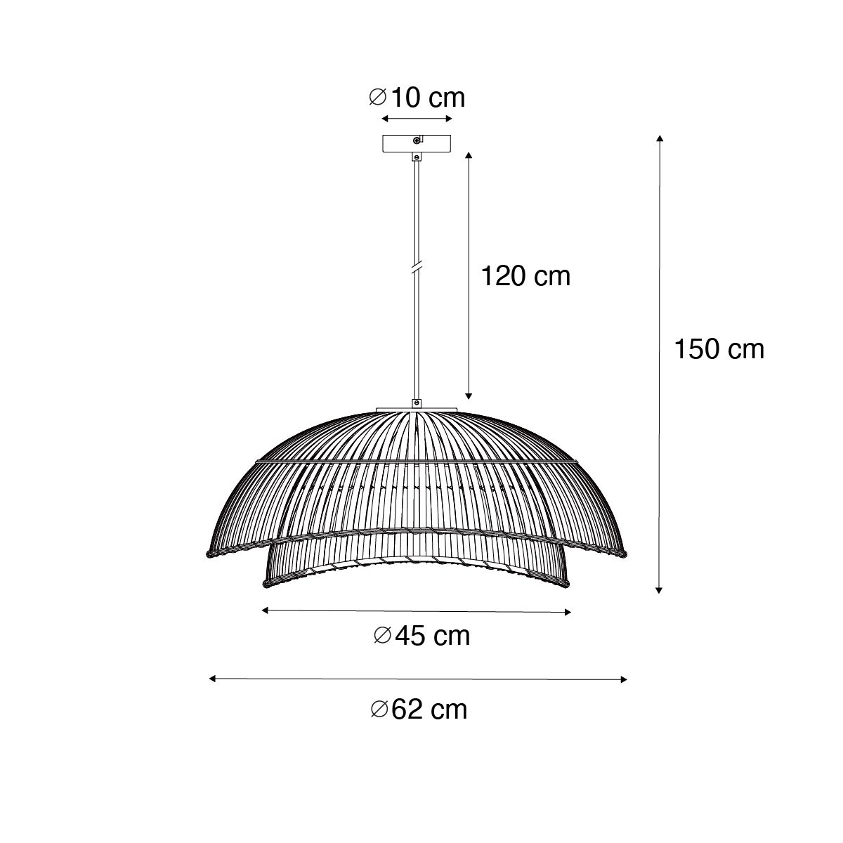 Oosterse hanglamp zwart met naturel bamboe 62 cm - Pua