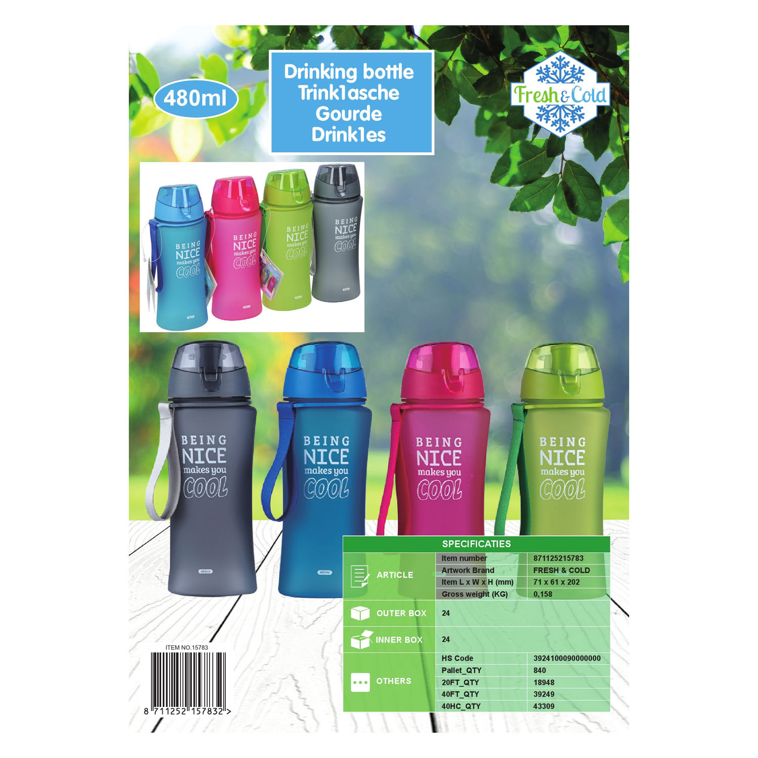 Drinkfles Kleur, 480ml