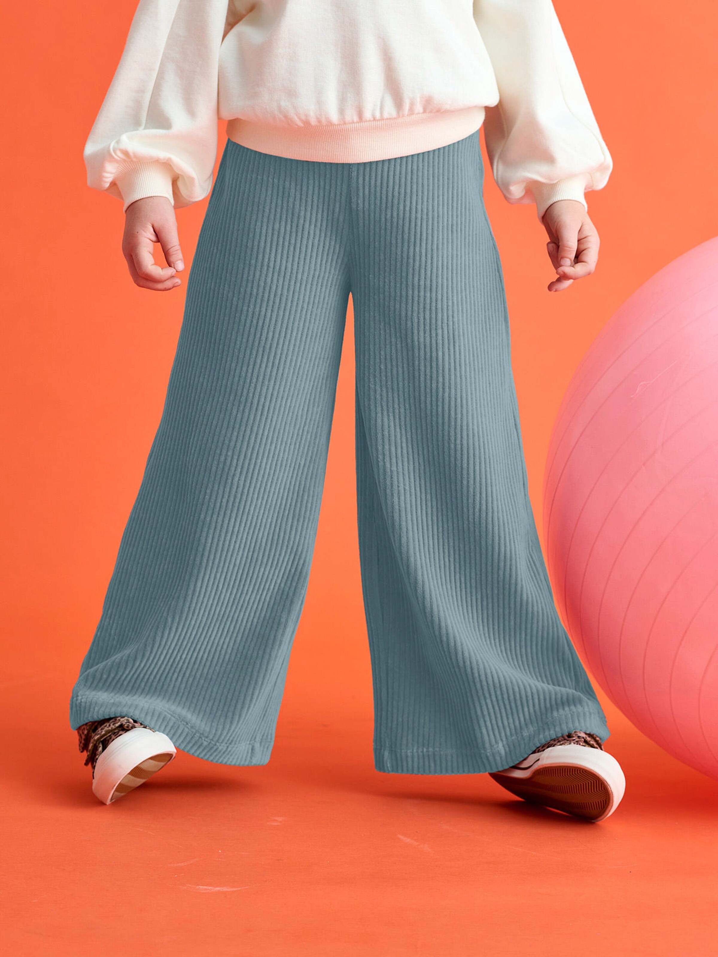 Vertbaudet Weite Mädchen Cordhose, Bundweite verstellbar graublau