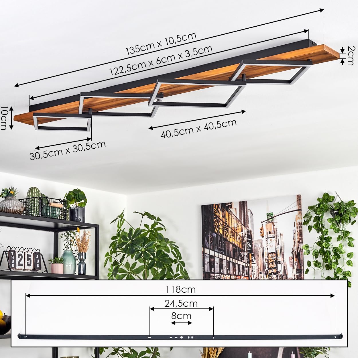 HOFSTEIN LED Deckenleuchte Pompu, Deckenlampe aus Metall/Holz/Kunststoff in Dunkelbraun/Schwarz/Weiß, 56W, 7600 Lumen, 3000 Kelvin, moderne Leuchte für Schlafzimmer, Esszimmer, Wohnzimmer, Küche, Flur