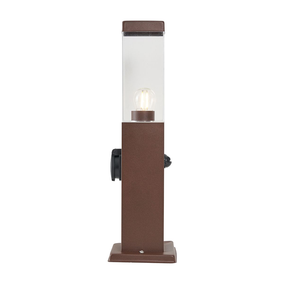 Buitenlamp roestbruin met helder glas 45cm IP44 met stopcontact en bewegingssensor - Malios