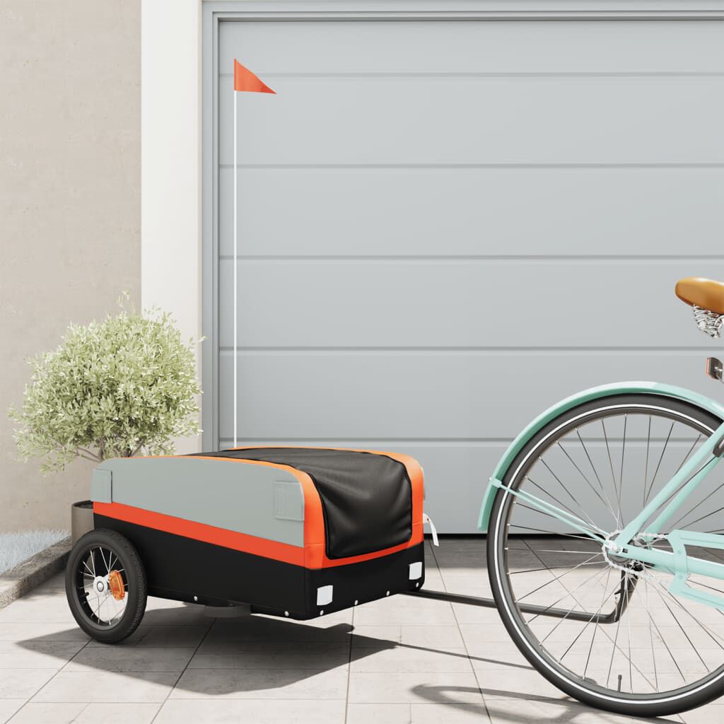 vidaXL Fietskar, zwart en oranje, 30 kg, ijzer