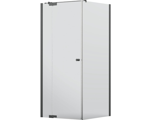 Jungborn douchedeur met zijwand SETTE, draaideur met vast paneel links en zijwand rechts, 80 x 90 cm, profielkleur zwart, helder glas met vuilafstotende coating en buffergreep