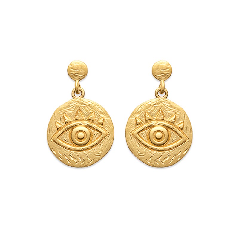 Boucles d'oreilles plaqué or ou argent oeil INCA - Bijoux Privés Discovery