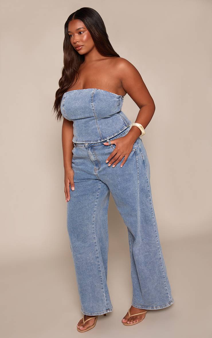 Mid Blue Wash Jean Grande Taille À Taille Ajustable