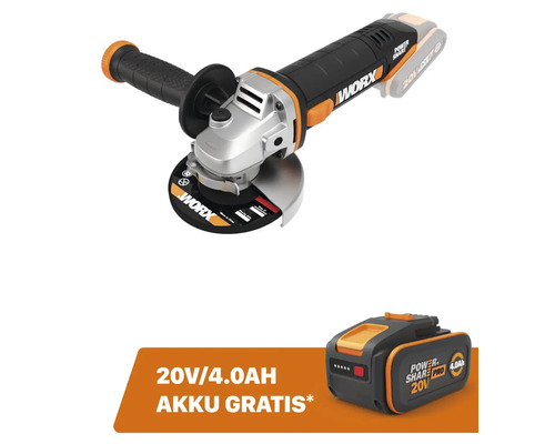 WORX 20V 115mm snoerloze haakse slijper WX800.9 + GRATIS bonusartikel: 20V accu WA3644 (4,0Ah)