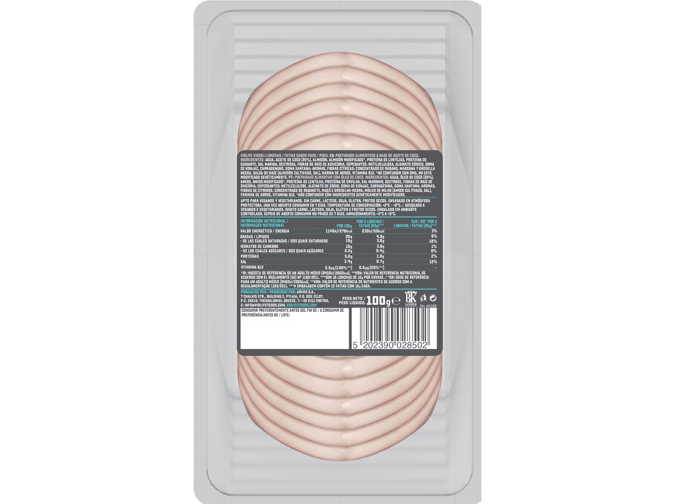 PREPARADO VEGAN VIOLIFE FATIADO SABOR A PERU 100 G