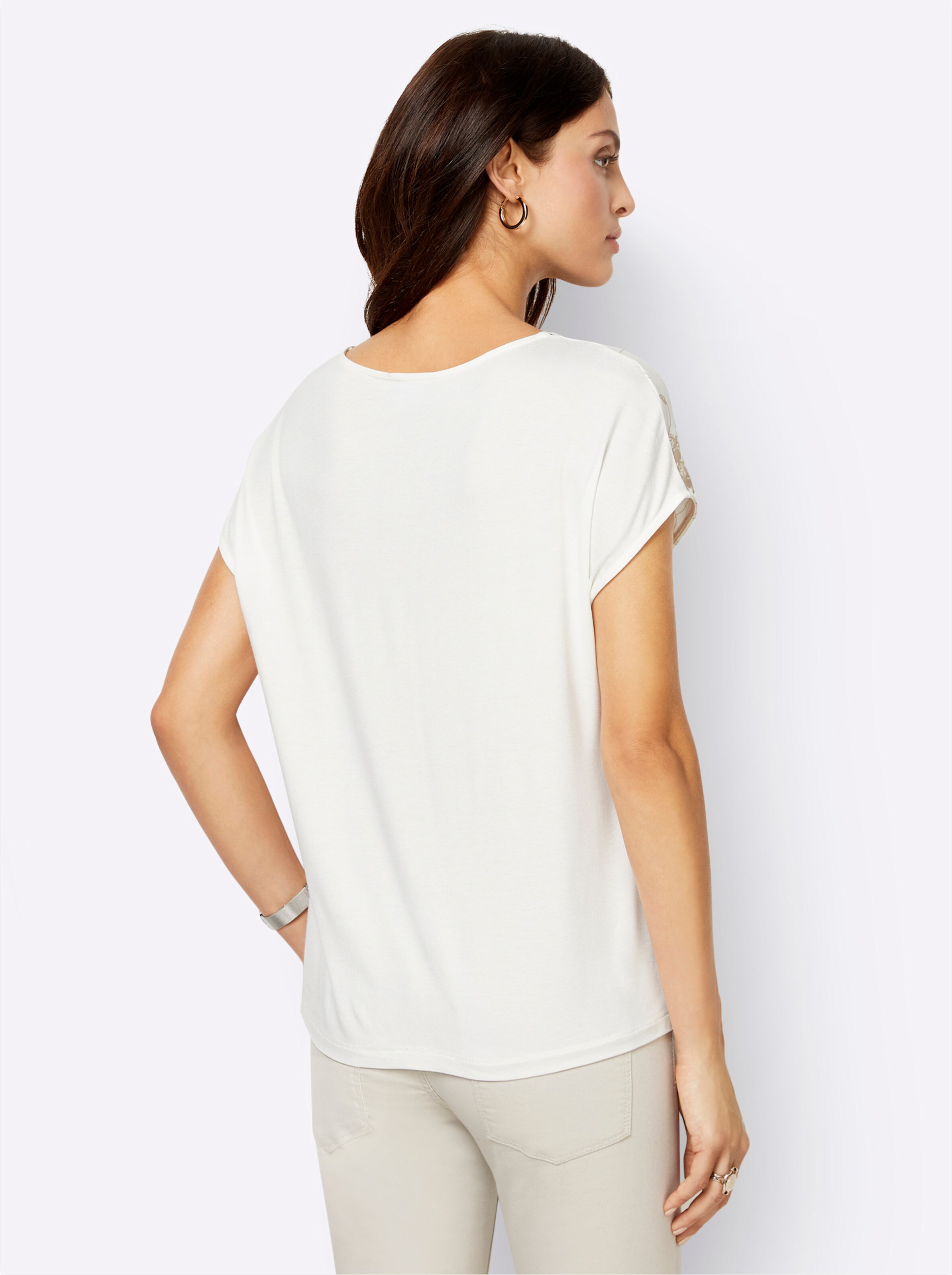 Kurzarmshirt in sand-rauchblau-bedruckt