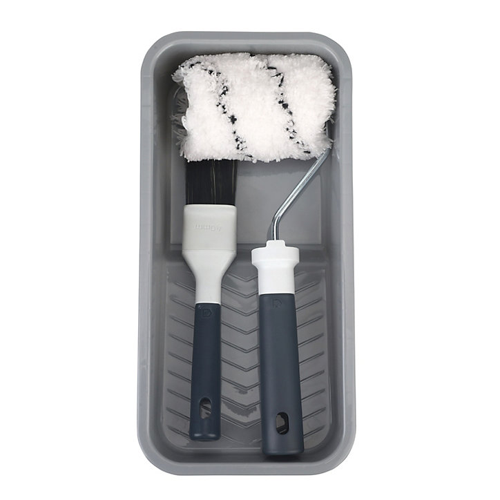 Lot mini rouleau + manchon 100mm + bac de peinture + pinceau lasure et traitement 40mm GoodHome