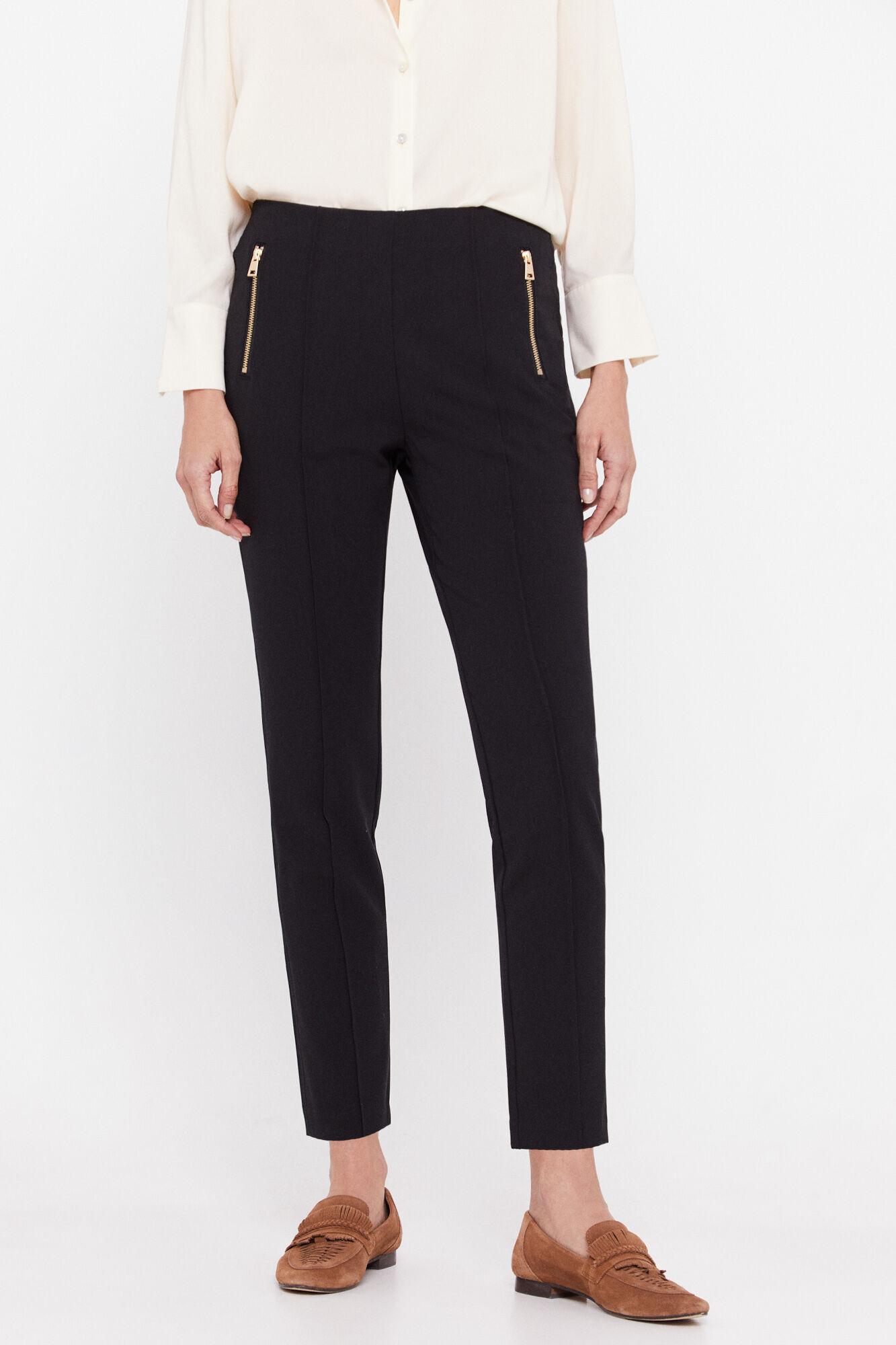 Calça pantalona corte skinny - Negro