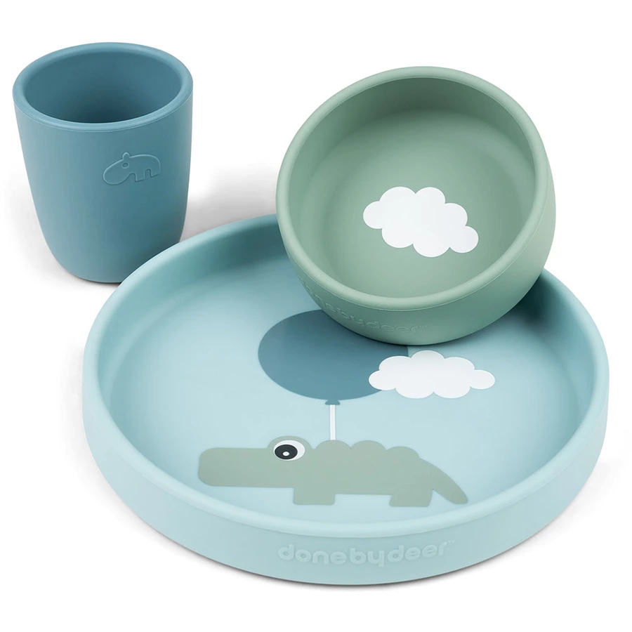 Done by Deer™ Silikon Geschirr-Set Happy clouds blau