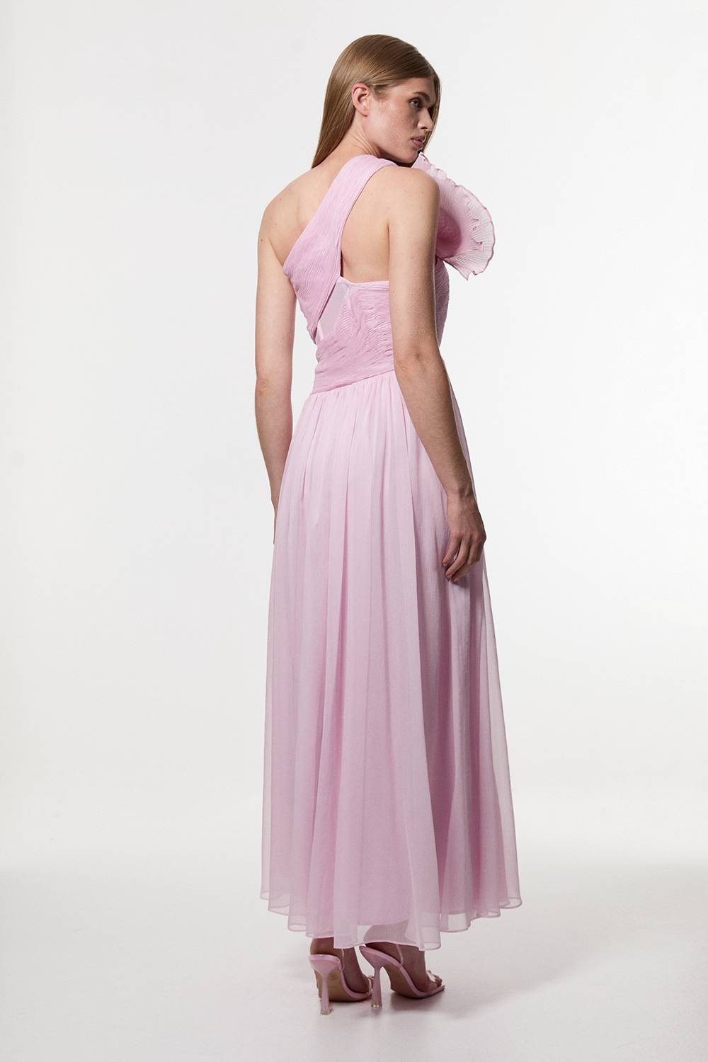 KarenMillen Digital Ophelia Crinkle Georgette Fine Pleated One Shoulder Woven Maxi Dress