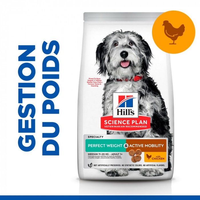 HILL'S Science Plan Perfect Weight & Active Mobility Medium Adult au Poulet - Croquettes pour chien