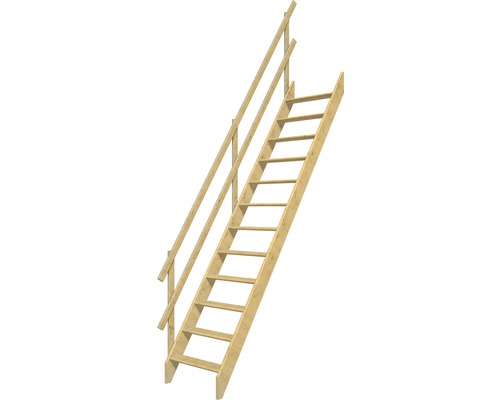 Pertura Zoe trapboom, massief sparrenhout, onbehandeld, recht, 67,2 cm, 12 treden / 13 stootborden