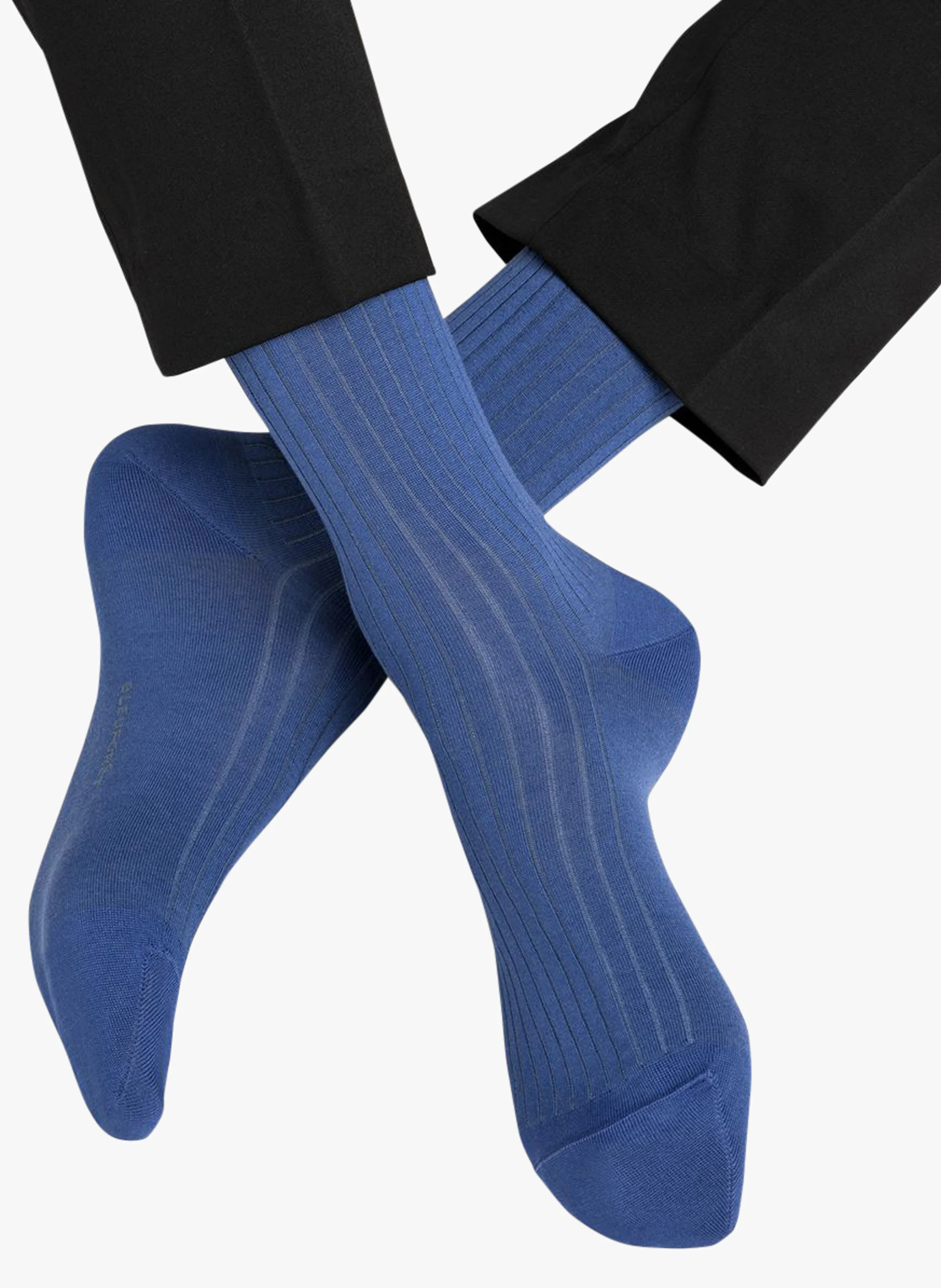 Chaussettes hautes côtelées en fil d'écosse | Bleu