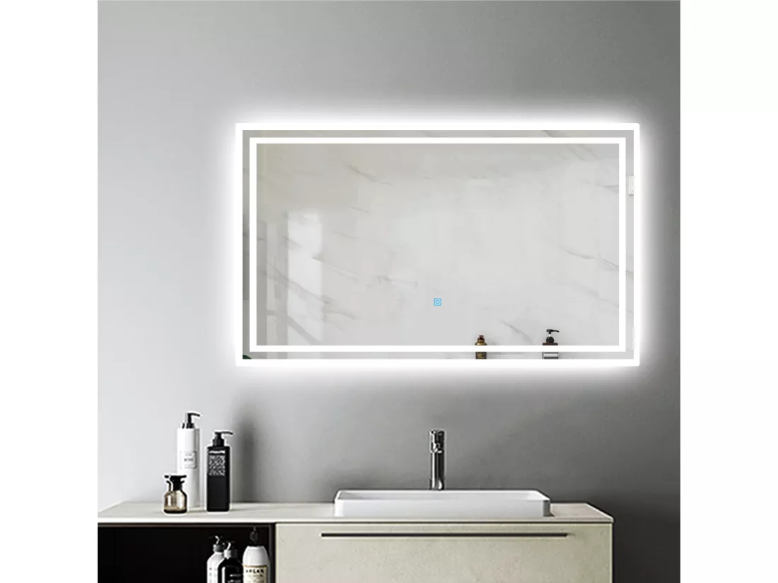 Miroir de Salle de Bain Anti-buée Miroir Lumineux LED Vertical ou Horizontal Blanc Froid + Interrupteur Tactile 100x60 cm