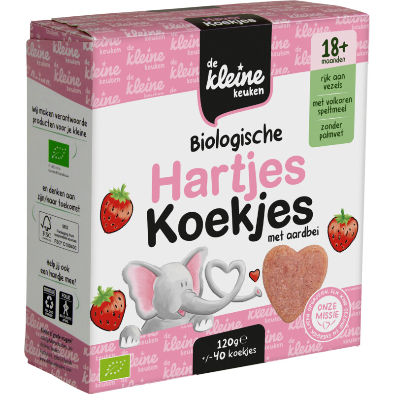 De Kleine Keuken Biologische hartjes koekjes aardbei 18m+
