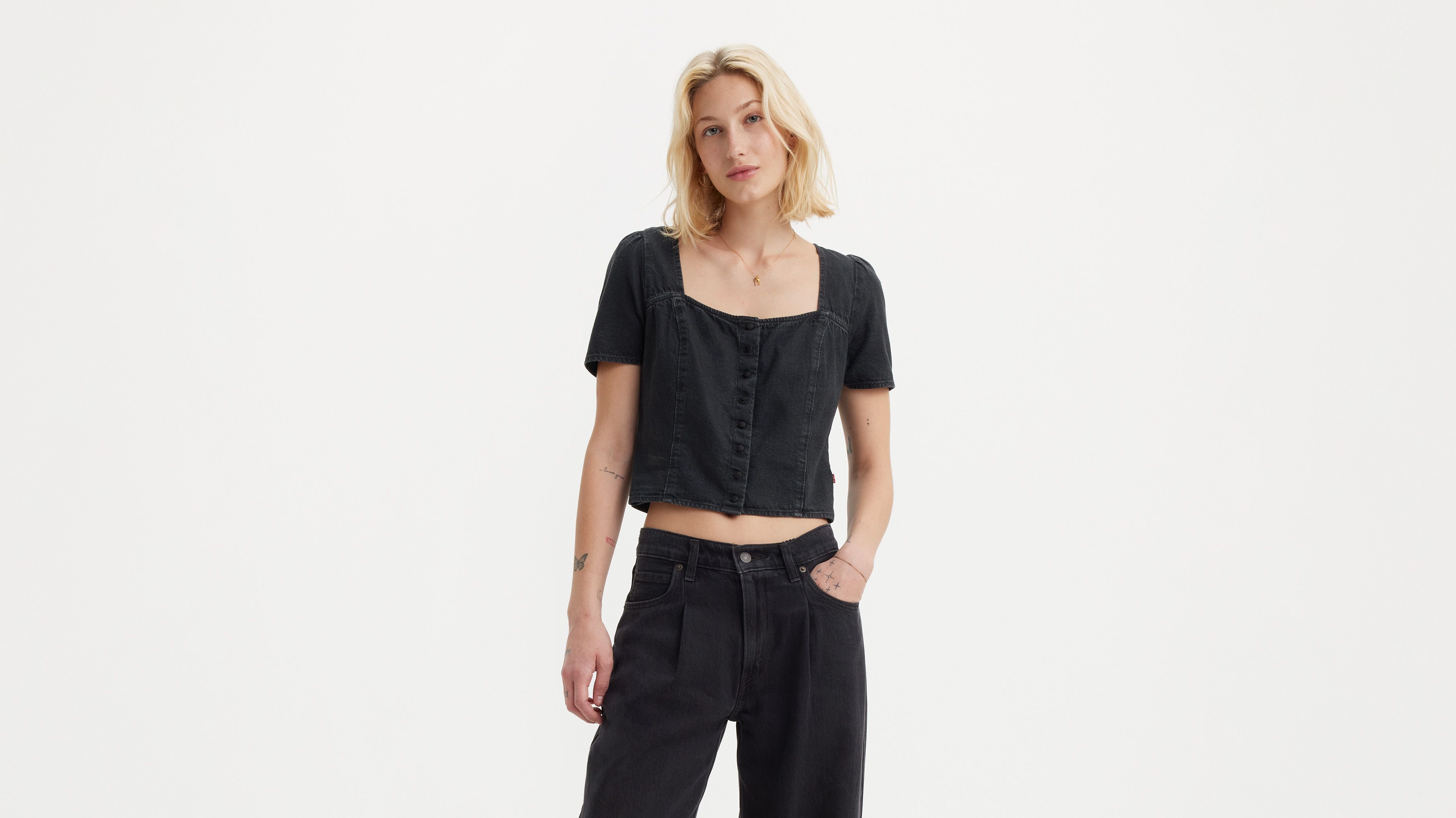 Pascale Short Sleeve Blouse - Dark Ages 3 - Noir