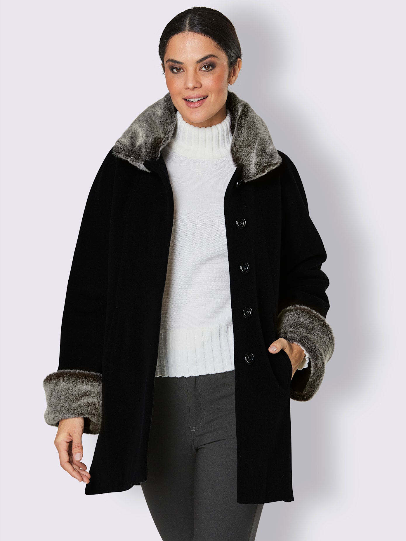 Veste en laine imitation fourrure amovible
