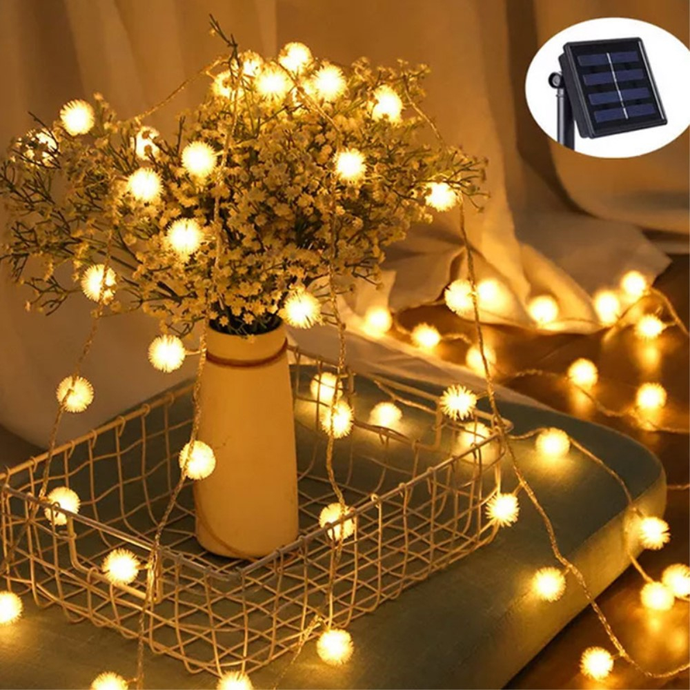 (4.5m) 20 LED's Deko Solar Lichterkette Pusteblumen Outdoor Beleuchtung IP65 - Warmweiss