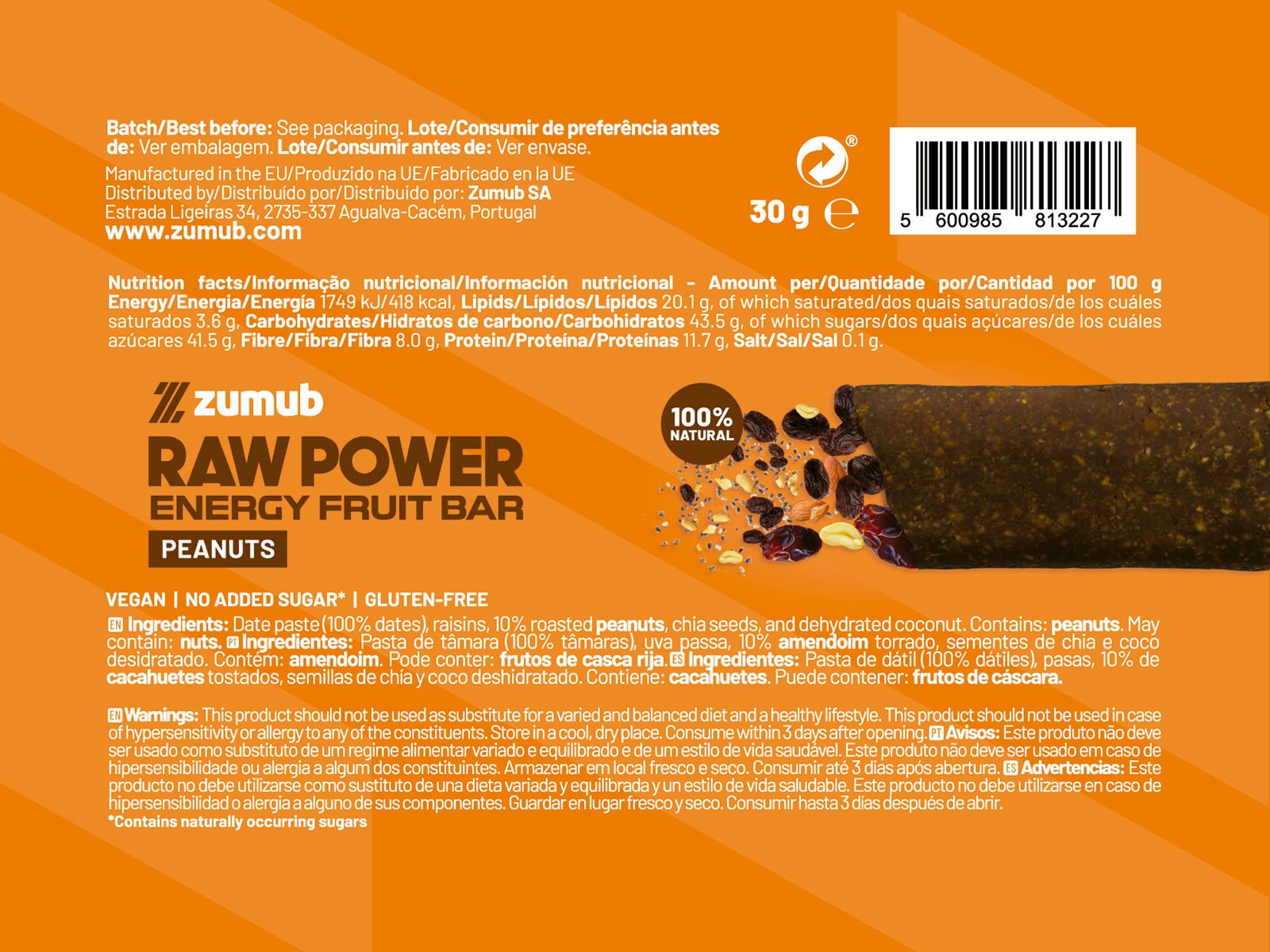Barra de Energia de Frutas Zumub Raw Power 30g Café