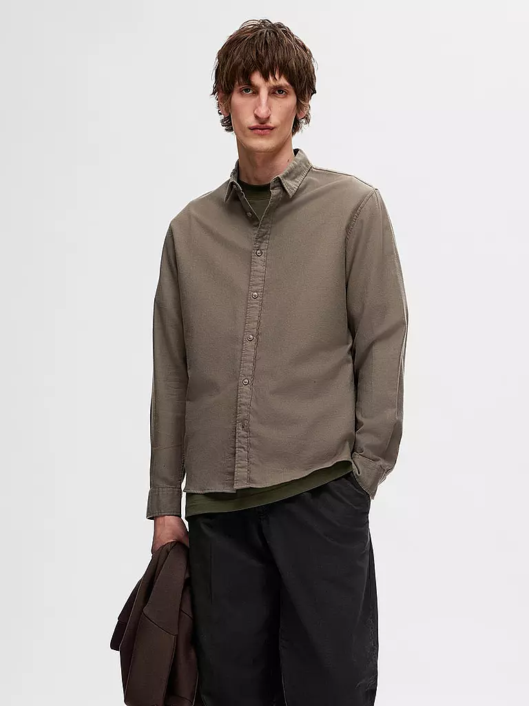 SELECTED Flanellhemd Slim Fit SLHSLIMOWEN beige