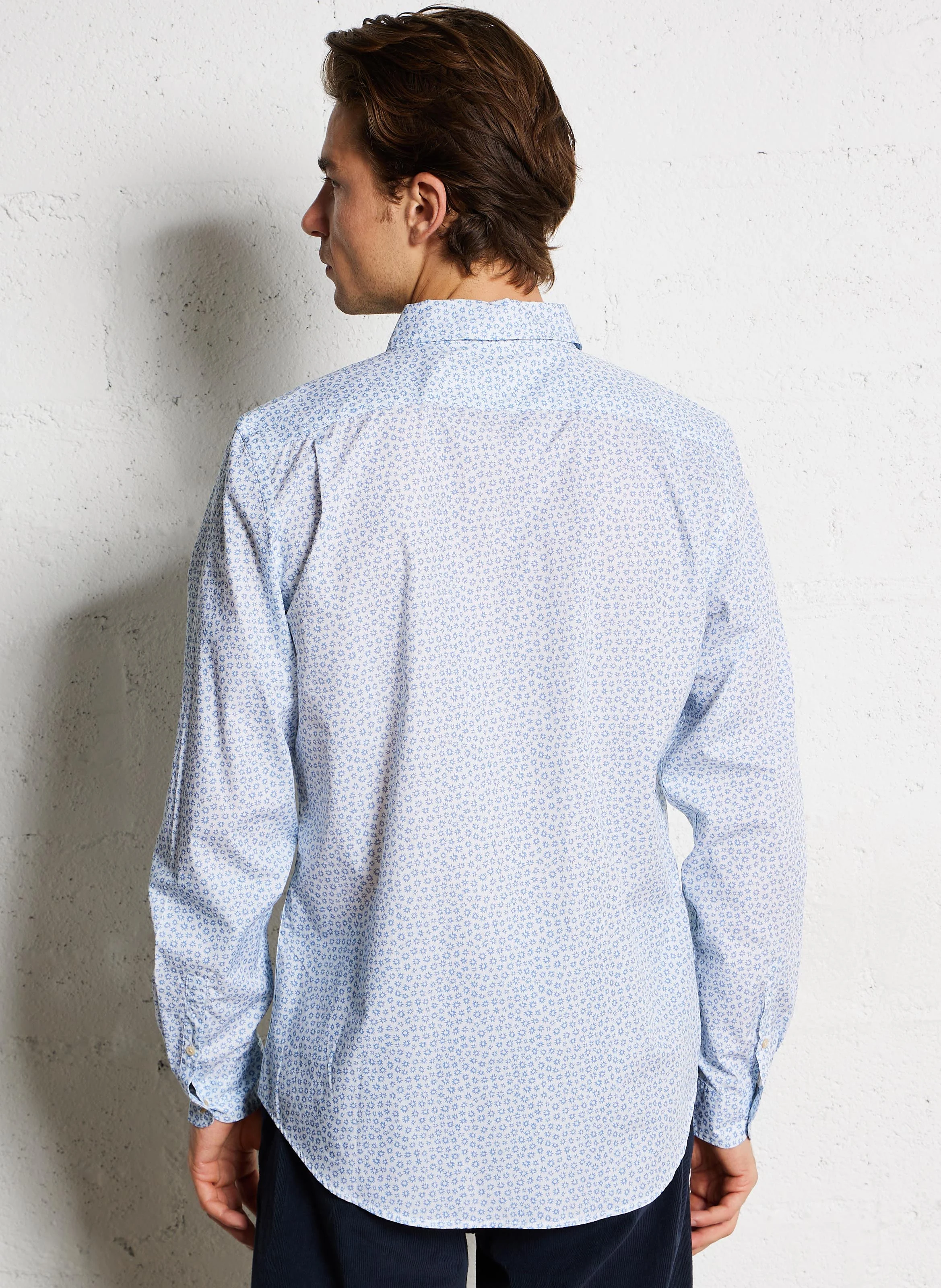 Chemise ajustée imprimée en coton| Bleu