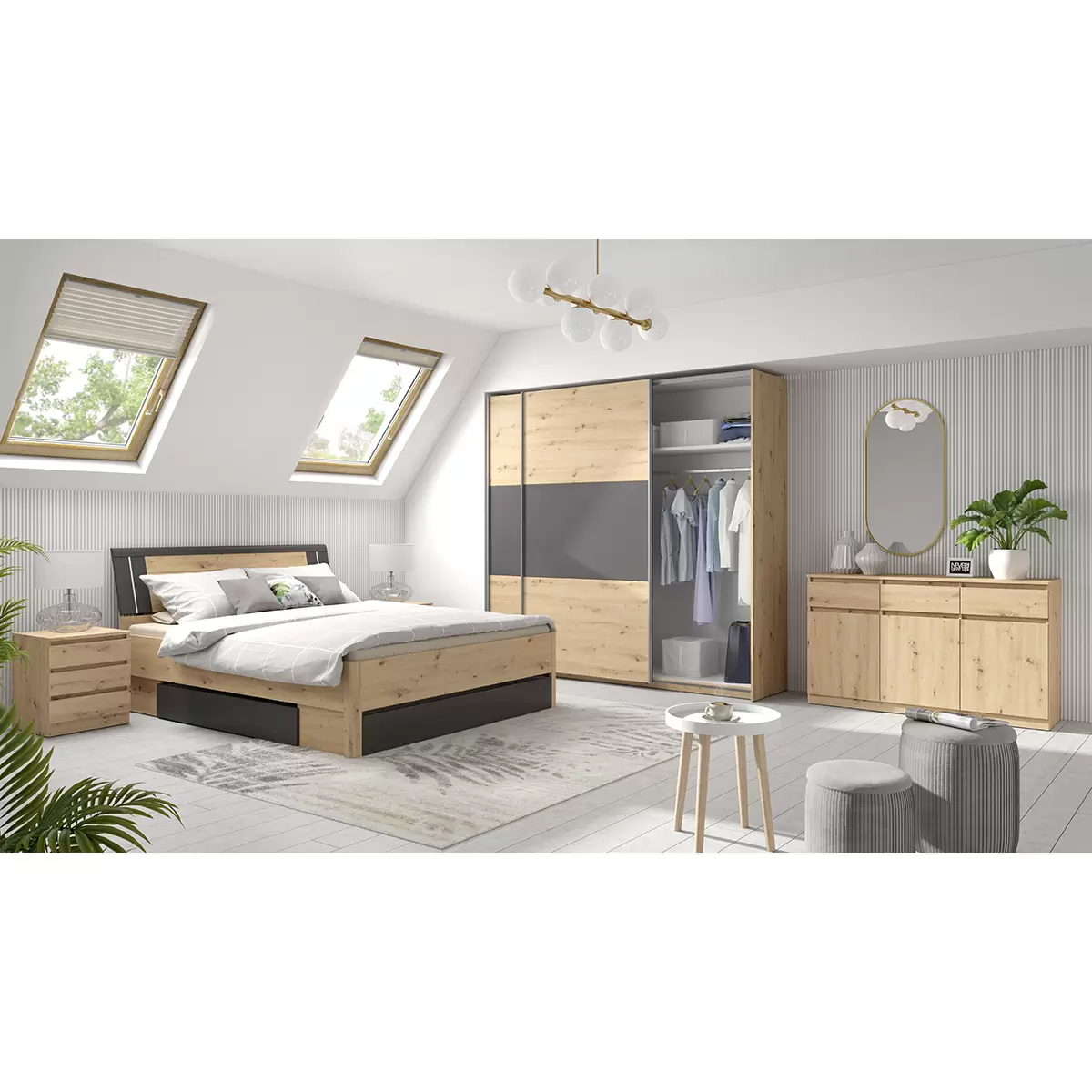 Bett Saturn 180 180 x 200 Artisan Eiche,graphit