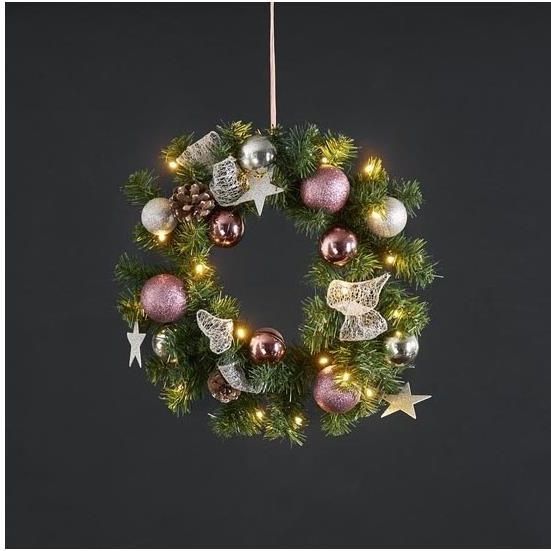 Luxe - Midi Kerstkrans - Roze - Verlicht - 40cm - Werkt op Batterijen