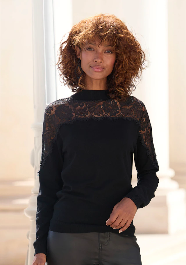 LASCANA Strickpullover , mit Spitzeneinsatz, eleganter Damenpullover, festlich
