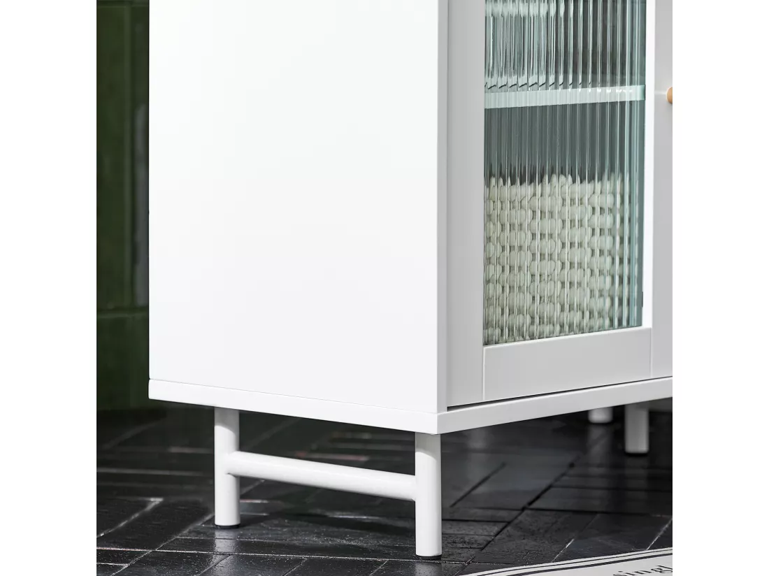 SoBuy BZR115-W Meuble sous Lavabo Salle de Bain, Meuble sous Évier, Armoire de Rangement pour Vasque sur Pieds avec 2 Portes en Verre, Blanc