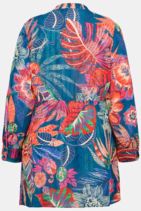 Longbluse, Stehkagen, gekräuselte Quernaht, Langarm