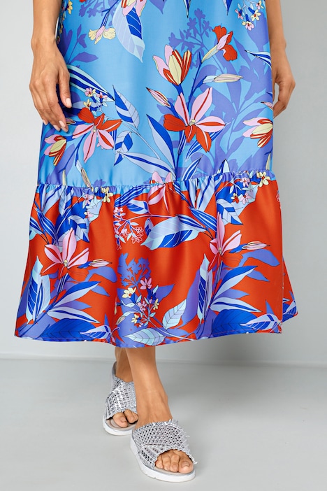 Midikleid, floraler Druck, Saumvolant