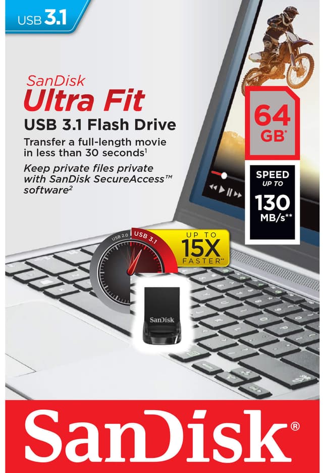 SanDisk Ultra Fit 64 GB USB 3.1 USB-stik